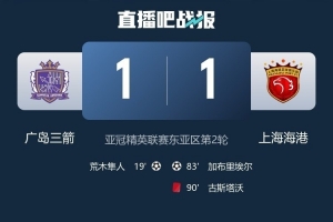 广岛三箭主帅赛后：比赛有些不走运，海港把握住一次进攻就扳平了