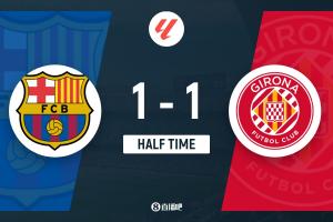 半场-巴萨1-1赫罗纳 佩德里破门维特塞尔精彩倒钩拉什福德中楣