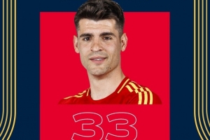 西班牙队祝莫拉塔33岁生日快乐，球员国家队出战87场37球8助