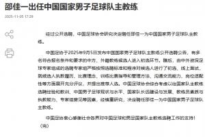 足协公告：由专家组进行初选+面试，经慎重研究决定聘任邵佳一