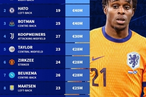 落选本期荷兰国家队球员身价榜：弗林蓬4500万欧居首，哈托次之