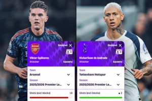 即将对决！英超关键数据对比：约克雷斯仅禁区内触球多于里沙利松