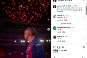 诺坎普首战伤愈回归，拉菲尼亚社媒纪念：回到家的感觉真好！