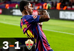 巴萨3比1胜埃尔切，拉什福德破门助球队紧追皇马
